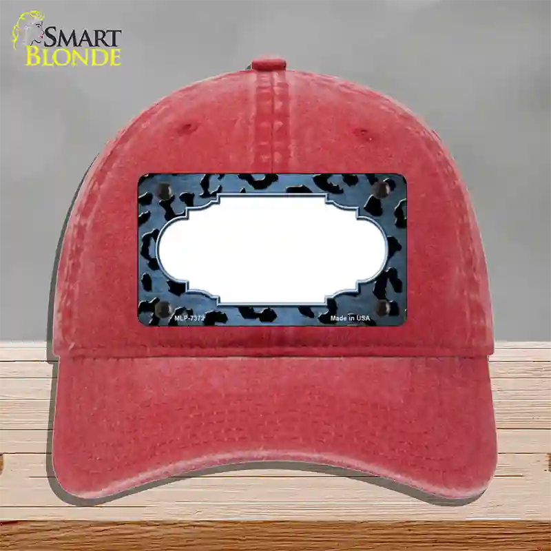 Light Blue Black Cheetah Scallop Oil Rubbed Novelty License Plate Hat Unconstructed Cotton / Red