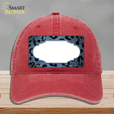 Light Blue Black Cheetah Scallop Oil Rubbed Novelty License Plate Hat Unconstructed Cotton / Red