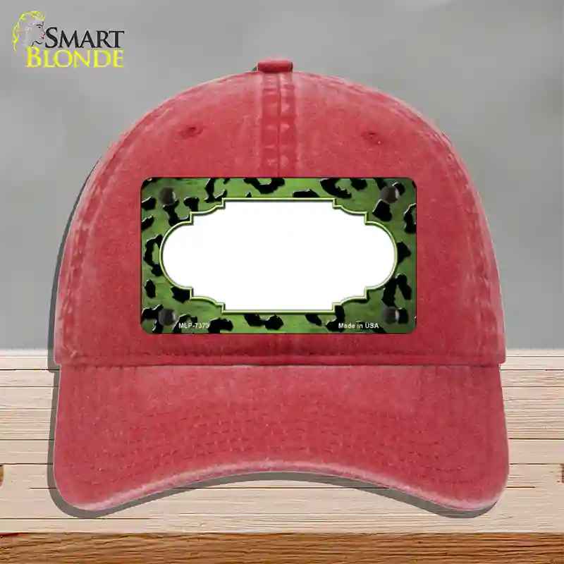 Lime Green Black Cheetah Scallop Oil Rubbed Novelty License Plate Hat Unconstructed Cotton / Red