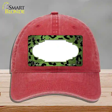 Lime Green Black Cheetah Scallop Oil Rubbed Novelty License Plate Hat Unconstructed Cotton / Red