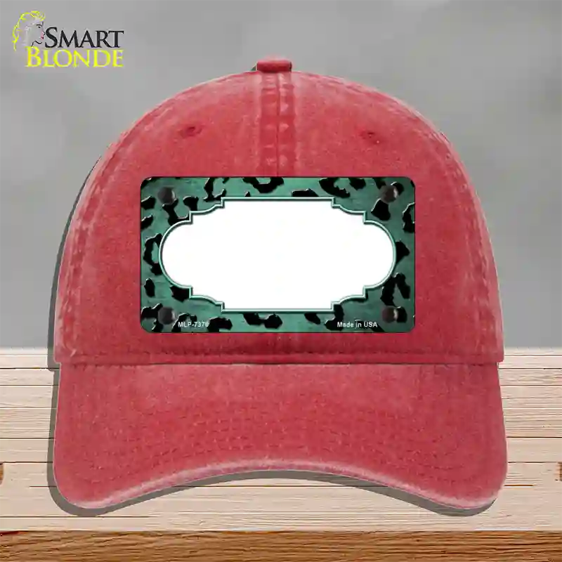 Mint Black Cheetah Scallop Oil Rubbed Novelty License Plate Hat Unconstructed Cotton / Red