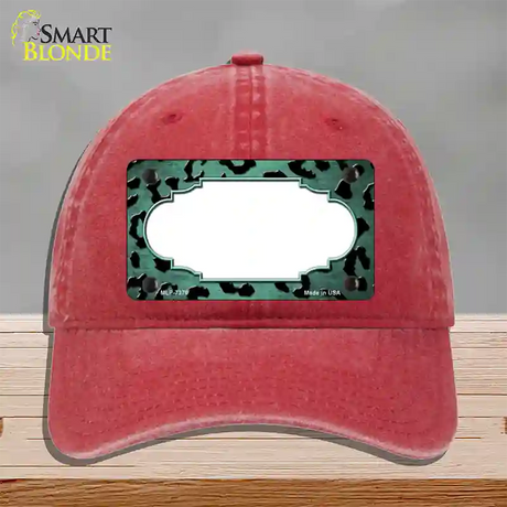 Mint Black Cheetah Scallop Oil Rubbed Novelty License Plate Hat Unconstructed Cotton / Red