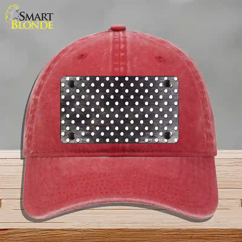 Black White Small Dots Oil Rubbed Novelty License Plate Hat Unconstructed Cotton / Red