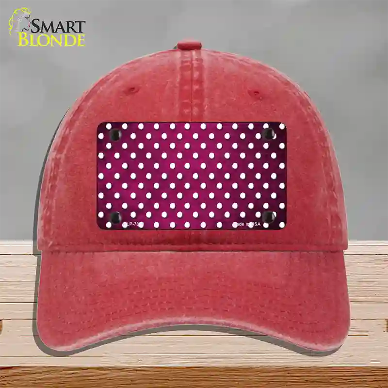 Pink White Small Dots Oil Rubbed Novelty License Plate Hat Unconstructed Cotton / Red