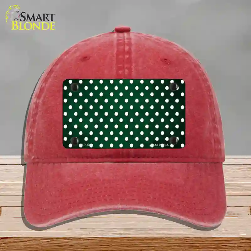 Green White Small Dots Oil Rubbed Novelty License Plate Hat Unconstructed Cotton / Red