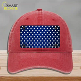 Blue White Small Dots Oil Rubbed Novelty License Plate Hat Unconstructed Cotton / Red