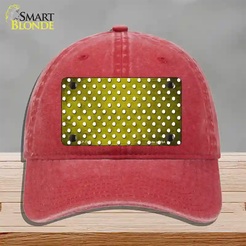 Yellow White Small Dots Oil Rubbed Novelty License Plate Hat Unconstructed Cotton / Red