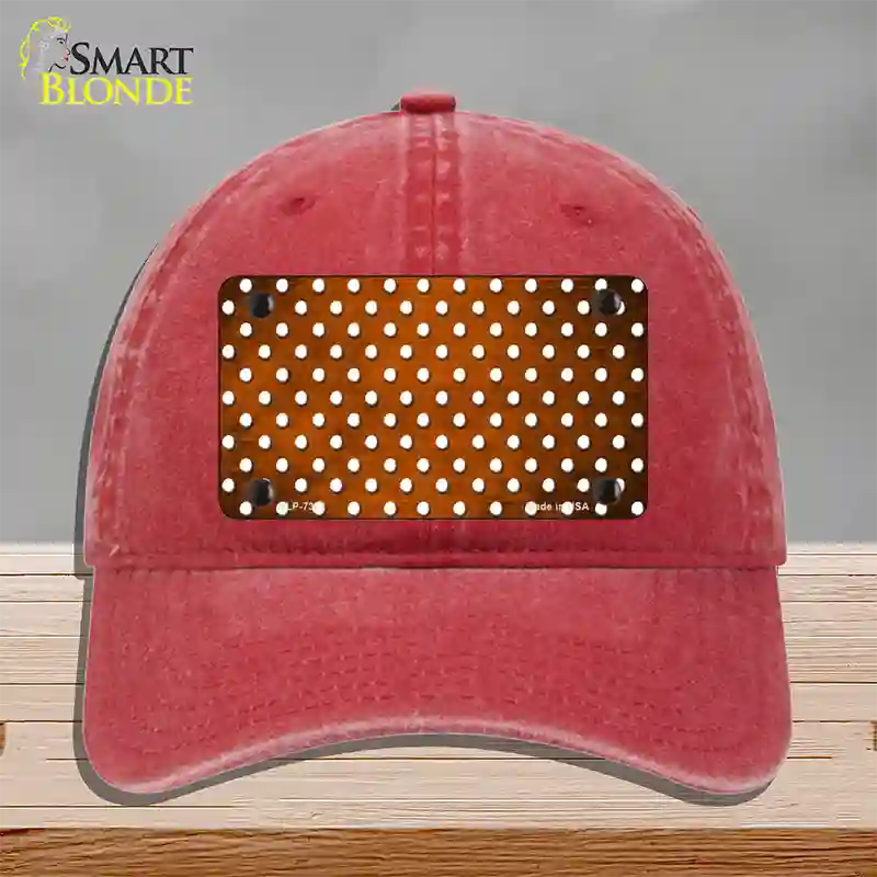 Orange White Small Dots Oil Rubbed Novelty License Plate Hat Unconstructed Cotton / Red