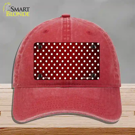 Red White Small Dots Oil Rubbed Novelty License Plate Hat Unconstructed Cotton / Red