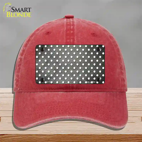 Gray White Small Dots Oil Rubbed Novelty License Plate Hat Unconstructed Cotton / Red