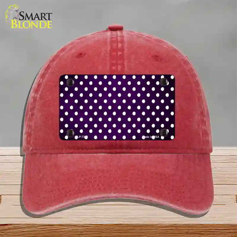 Purple White Small Dots Oil Rubbed Novelty License Plate Hat Unconstructed Cotton / Red