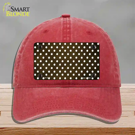 Brown White Small Dots Oil Rubbed Novelty License Plate Hat Unconstructed Cotton / Red