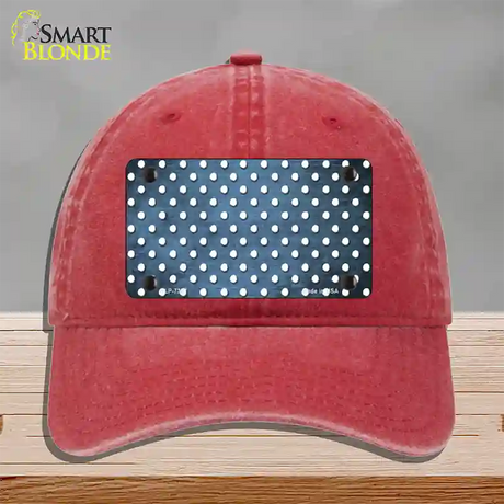 Light Blue White Small Dots Oil Rubbed Novelty License Plate Hat Unconstructed Cotton / Red