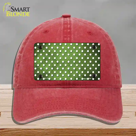 Lime Green White Small Dots Oil Rubbed Novelty License Plate Hat Unconstructed Cotton / Red