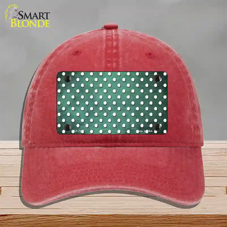 Mint White Small Dots Oil Rubbed Novelty License Plate Hat Unconstructed Cotton / Red