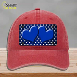 Blue White Small Dots Hearts Oil Rubbed Novelty License Plate Hat Unconstructed Cotton / Red