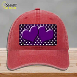 Purple White Small Dots Hearts Oil Rubbed Novelty License Plate Hat Unconstructed Cotton / Red