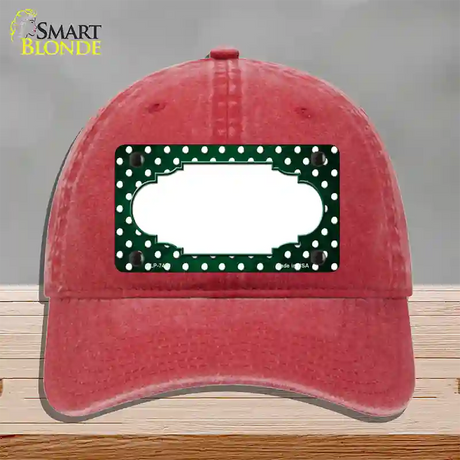 Green White Small Dots Scallop Oil Rubbed Novelty License Plate Hat Unconstructed Cotton / Red