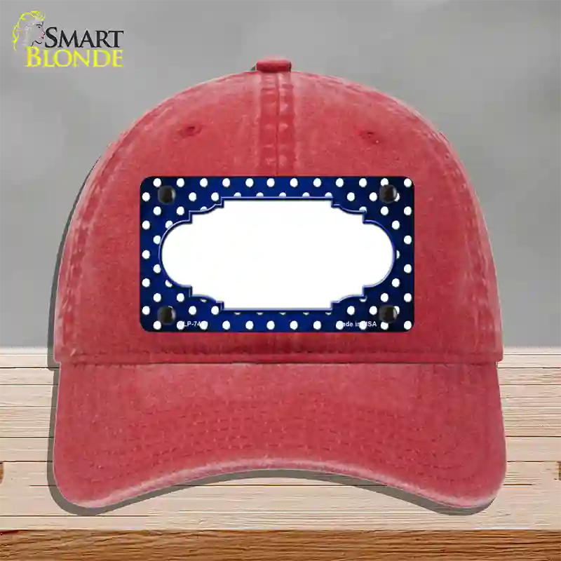 Blue White Small Dots Scallop Oil Rubbed Novelty License Plate Hat Unconstructed Cotton / Red