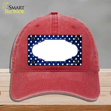 Blue White Small Dots Scallop Oil Rubbed Novelty License Plate Hat Unconstructed Cotton / Red