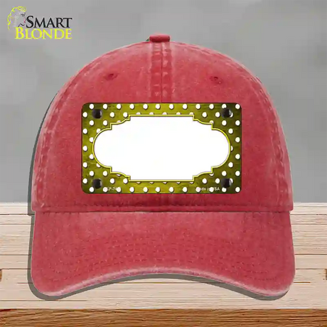 Yellow White Small Dots Scallop Oil Rubbed Novelty License Plate Hat Unconstructed Cotton / Red