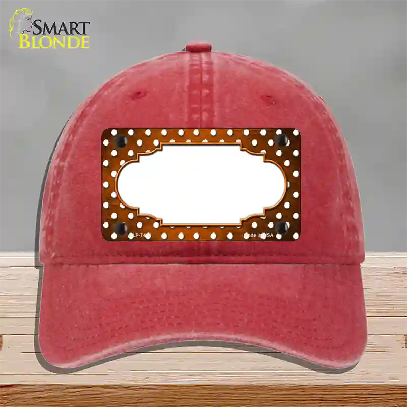 Orange White Small Dots Scallop Oil Rubbed Novelty License Plate Hat Unconstructed Cotton / Red