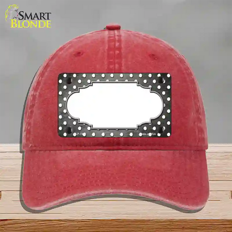 Gray White Small Dots Scallop Oil Rubbed Novelty License Plate Hat Unconstructed Cotton / Red