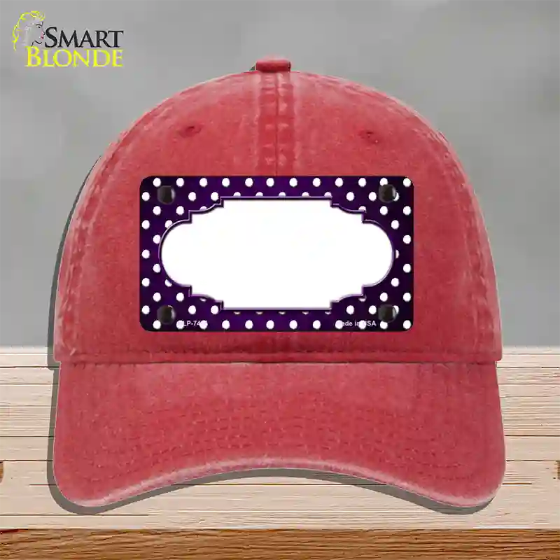 Purple White Small Dots Scallop Oil Rubbed Novelty License Plate Hat Unconstructed Cotton / Red