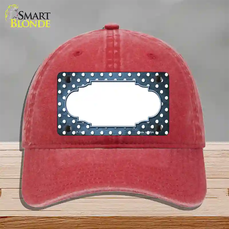 Light Blue White Small Dots Scallop Oil Rubbed Novelty License Plate Hat Unconstructed Cotton / Red