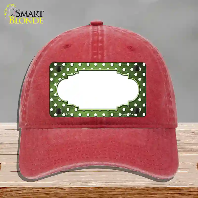 Lime Green White Small Dots Scallop Oil Rubbed Novelty License Plate Hat Unconstructed Cotton / Red