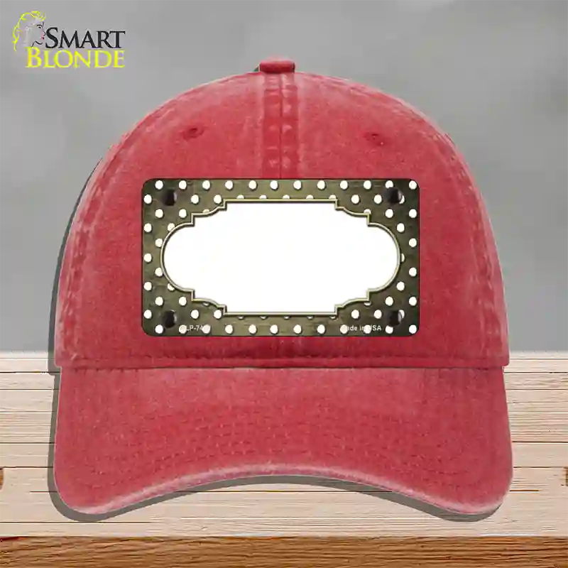 Gold White Small Dots Scallop Oil Rubbed Novelty License Plate Hat Unconstructed Cotton / Red