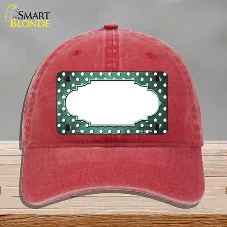 Mint White Small Dots Scallop Oil Rubbed Novelty License Plate Hat Unconstructed Cotton / Red