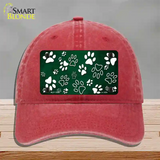 Green White Paw Oil Rubbed Novelty License Plate Hat Unconstructed Cotton / Red