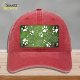 Lime Green White Paw Oil Rubbed Novelty License Plate Hat Unconstructed Cotton / Red