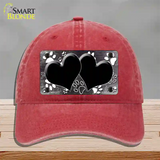 Paw Heart Black White Novelty License Plate Hat Unconstructed Cotton / Red