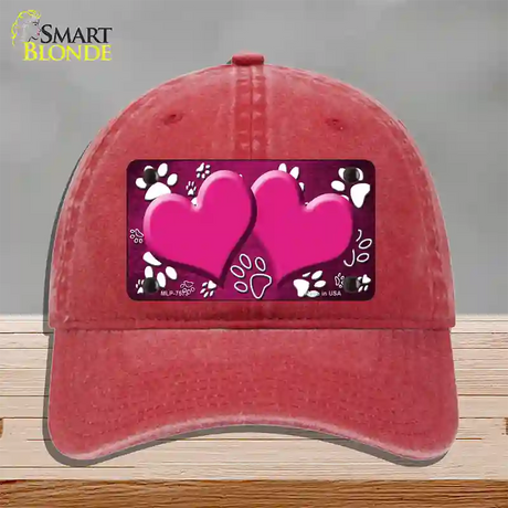 Paw Heart Pink White Novelty License Plate Hat Unconstructed Cotton / Red