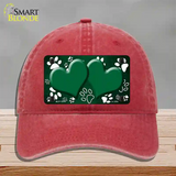 Paw Heart Green White Novelty License Plate Hat Unconstructed Cotton / Red