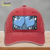 Paw Heart Light Blue White Novelty License Plate Hat Unconstructed Cotton / Red