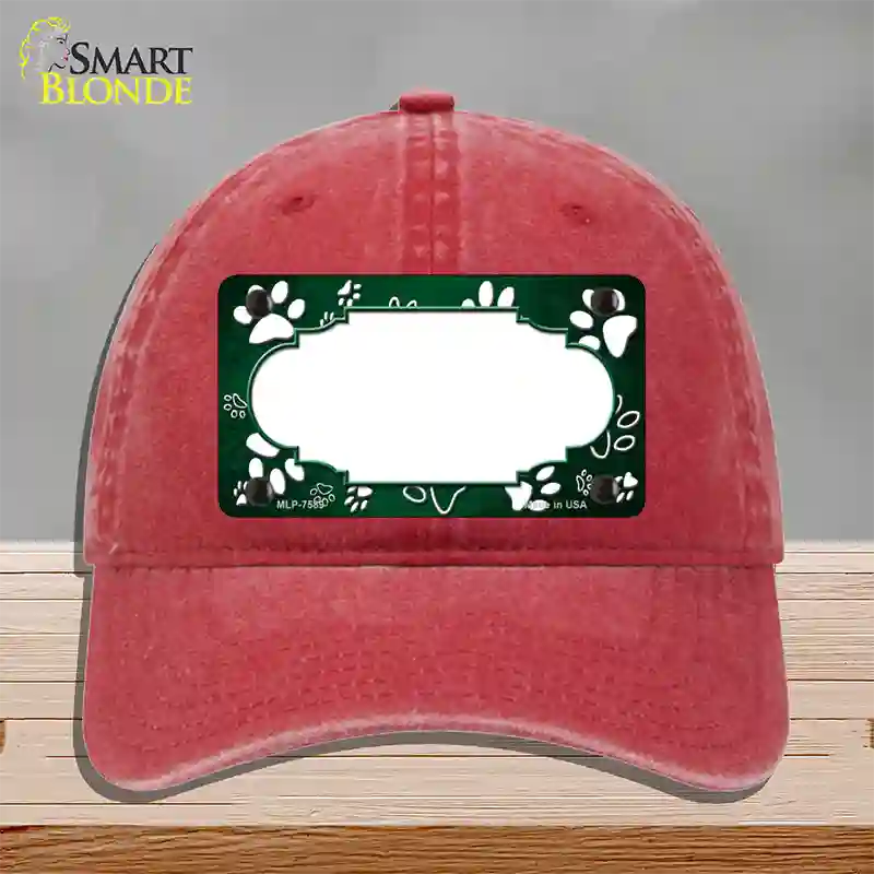 Paw Scallop Green White Novelty License Plate Hat Unconstructed Cotton / Red