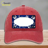 Paw Scallop Blue White Novelty License Plate Hat Unconstructed Cotton / Red