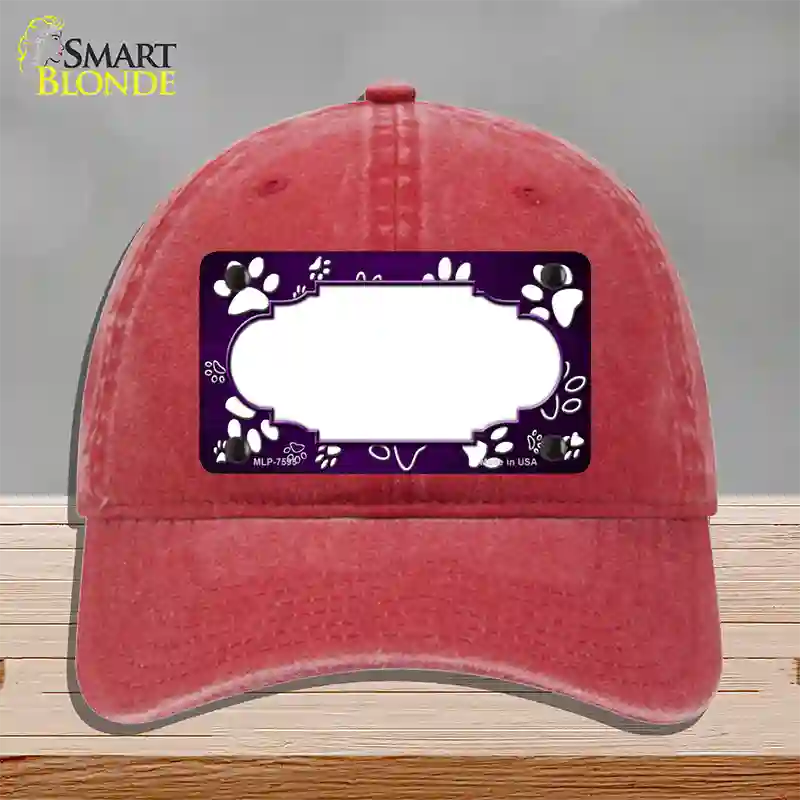 Paw Scallop Purple White Novelty License Plate Hat Unconstructed Cotton / Red