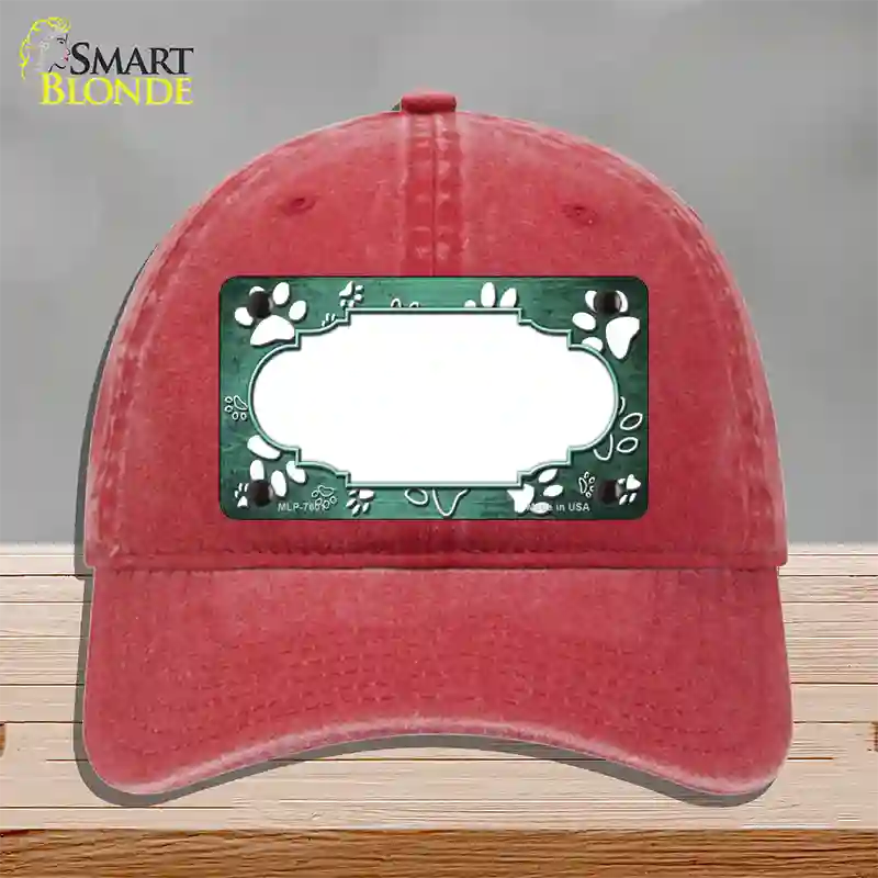 Paw Scallop Mint White Novelty License Plate Hat Unconstructed Cotton / Red