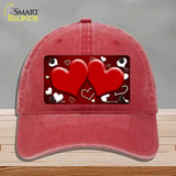 Red White Love Hearts Oil Rubbed Novelty License Plate Hat Unconstructed Cotton / Red