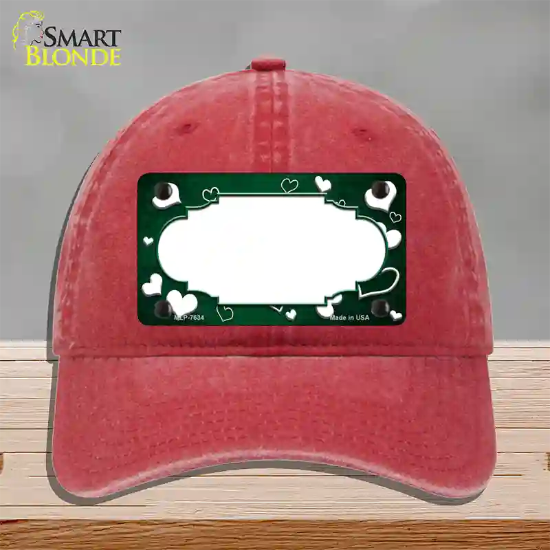 Green White Love Scallop Oil Rubbed Novelty License Plate Hat Unconstructed Cotton / Red