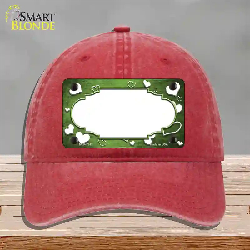 Lime Green White Love Scallop Oil Rubbed Novelty License Plate Hat Unconstructed Cotton / Red