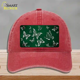 Green White Butterfly Oil Rubbed Novelty License Plate Hat Unconstructed Cotton / Red