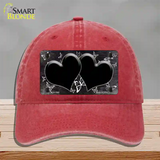 Black White Hearts Butterfly Oil Rubbed Novelty License Plate Hat Unconstructed Cotton / Red