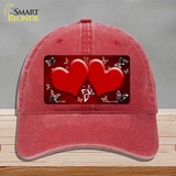 Red White Hearts Butterfly Oil Rubbed Novelty License Plate Hat Unconstructed Cotton / Red