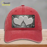 Gray White Hearts Butterfly Oil Rubbed Novelty License Plate Hat Unconstructed Cotton / Red