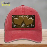 Brown White Hearts Butterfly Oil Rubbed Novelty License Plate Hat Unconstructed Cotton / Red